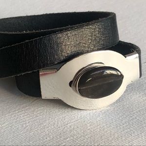 Handmade ASPEN Leather Bracelet w/ sterling silver/stone